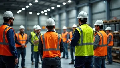 Larson Safety walking a facility team through a workplace safety briefing